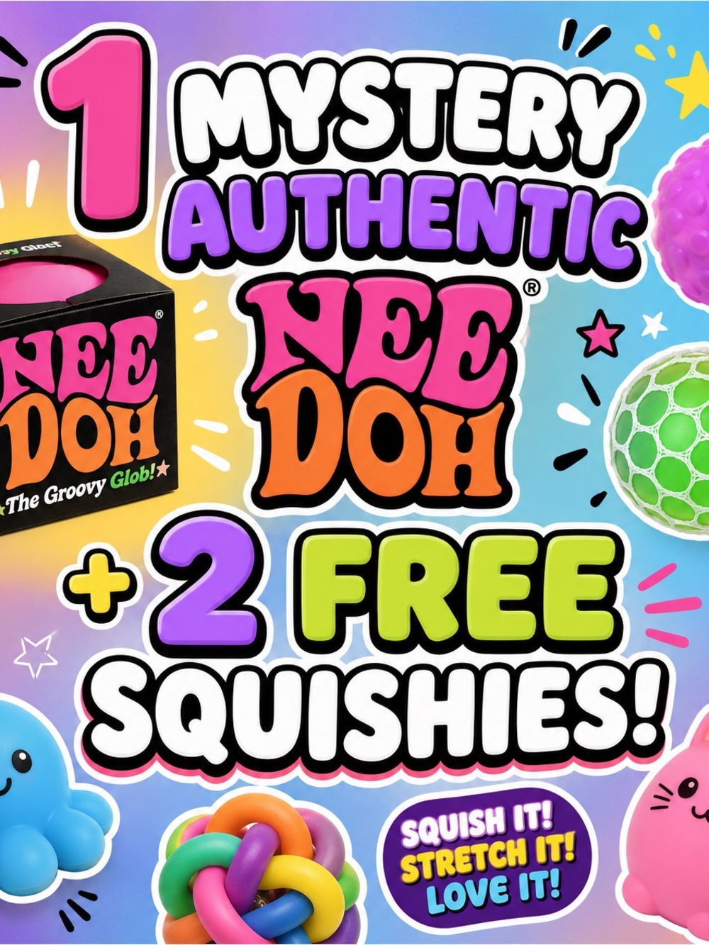 NeeDoh Mystery Authentic Kids Stress Ball - Pink & Purple Squishies Included